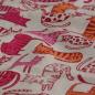 Preview: Dekostoff Halbpanama Katzen pink orange auf beige